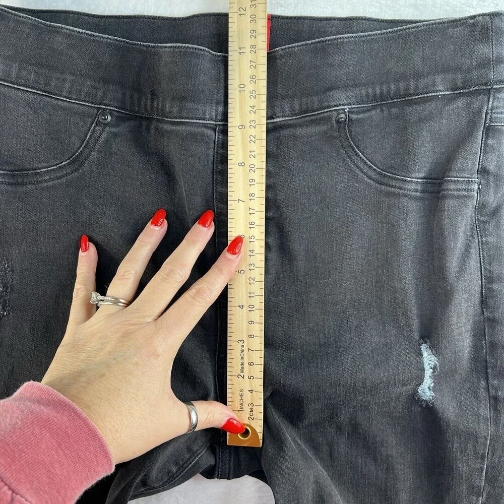 Spanx Large Ankle Skinny Jeans Vintage Distressed‎ Black Pull On Stretch 20213R